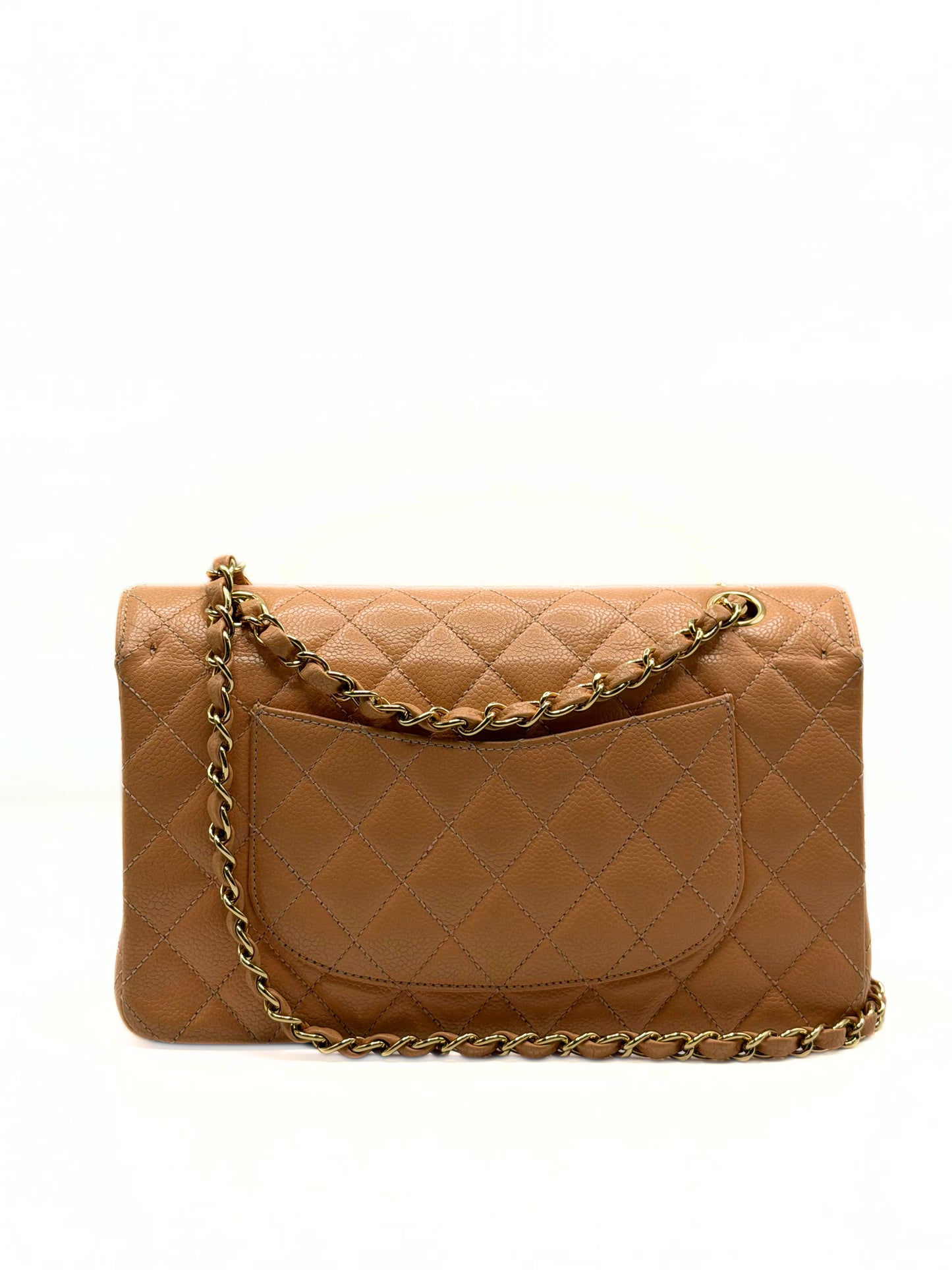 CHANEL | Vintage Classic Medium Double Flap Bag  Peach Caviar Leather