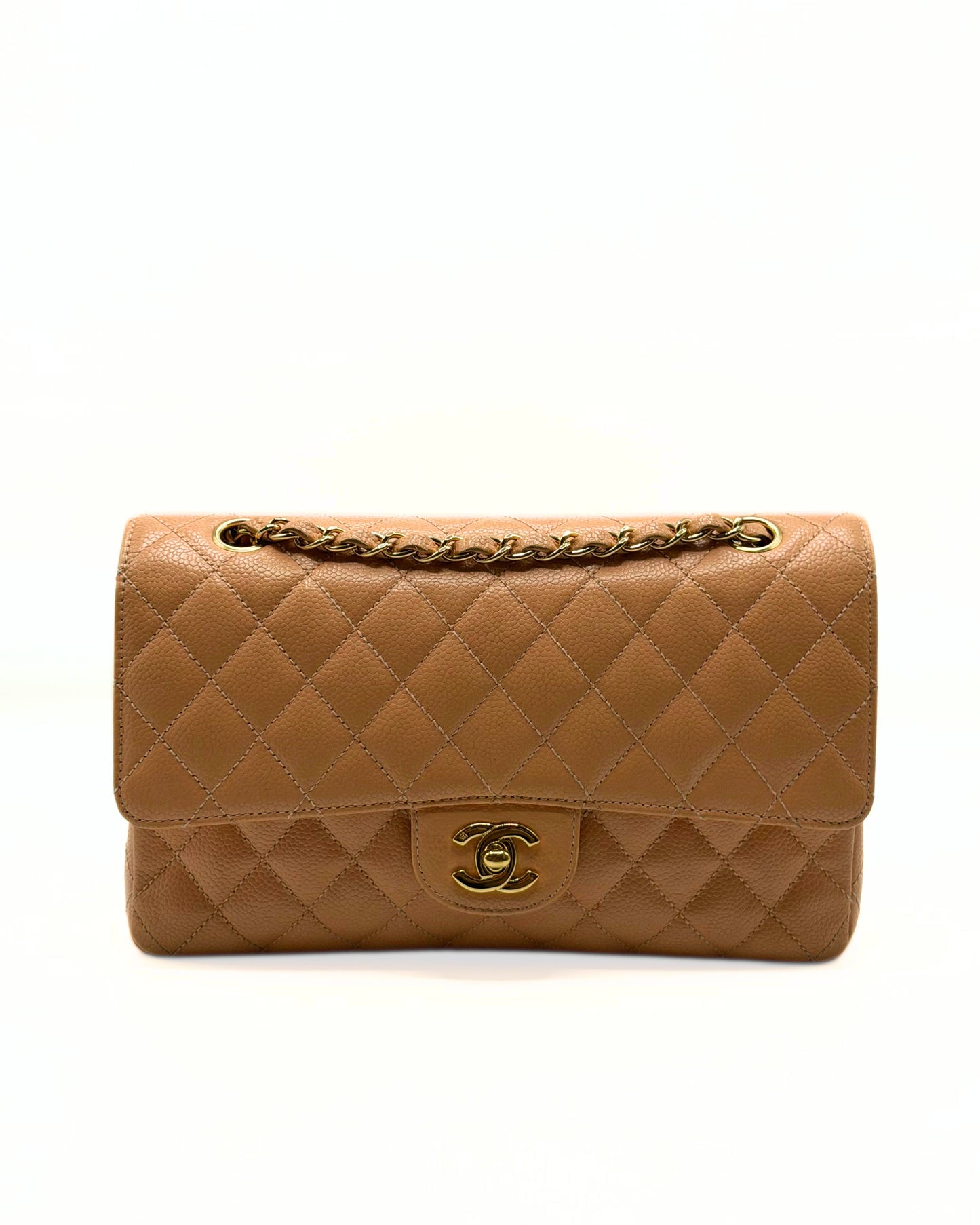 CHANEL | Vintage Classic Medium Double Flap Bag  Peach Caviar Leather