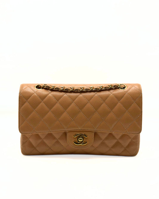 CHANEL | Vintage Classic Medium Double Flap Bag  Peach Caviar Leather