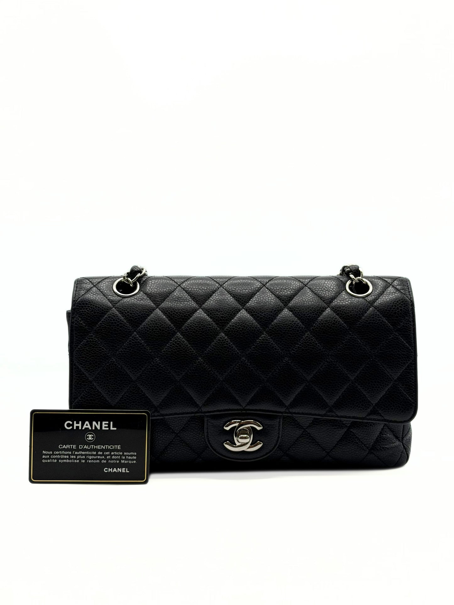 CHANEL | Medium Classic Double Flap Bag Black Caviar & Silver Hardware