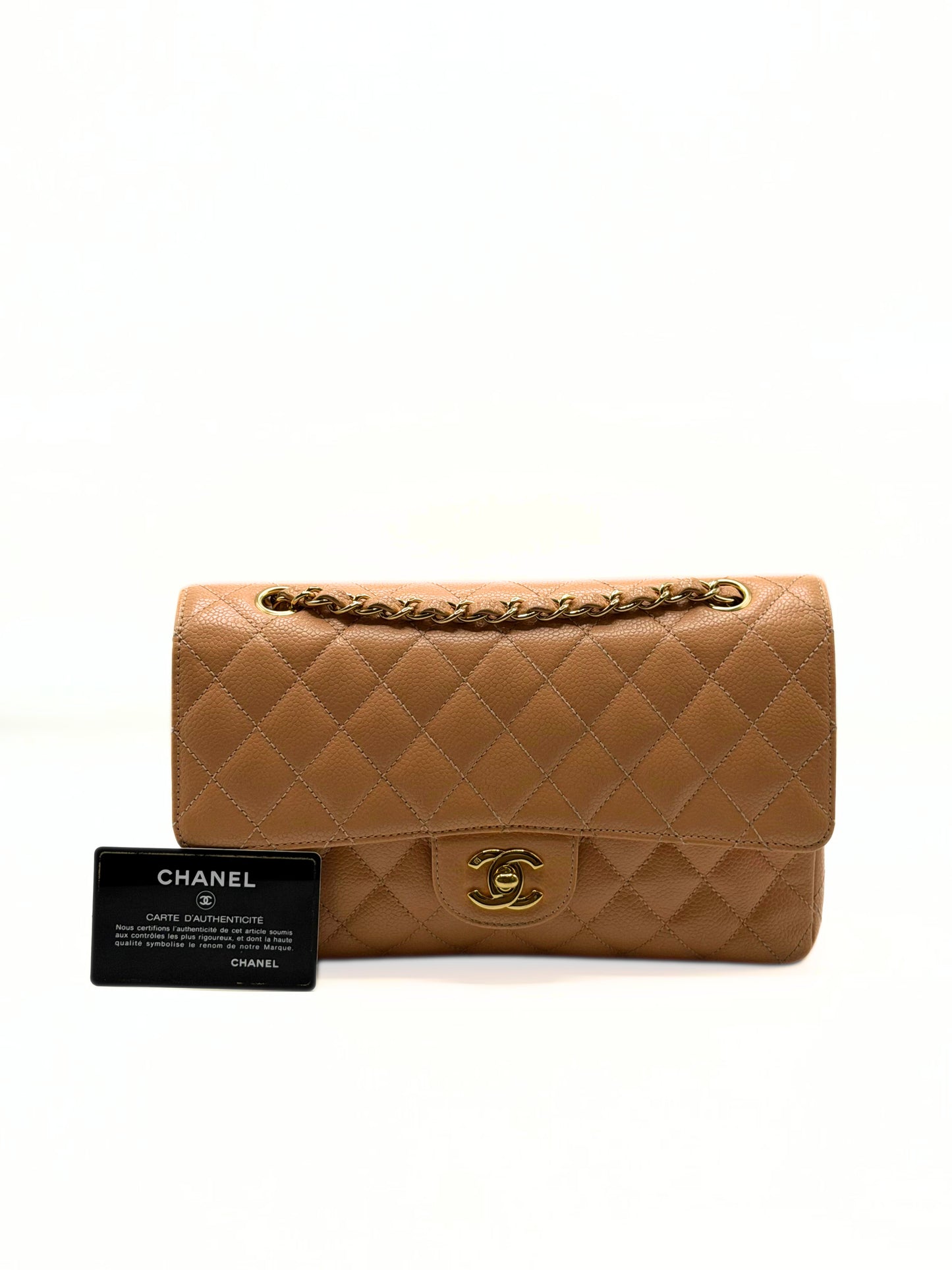 CHANEL | Vintage Classic Medium Double Flap Bag  Peach Caviar Leather