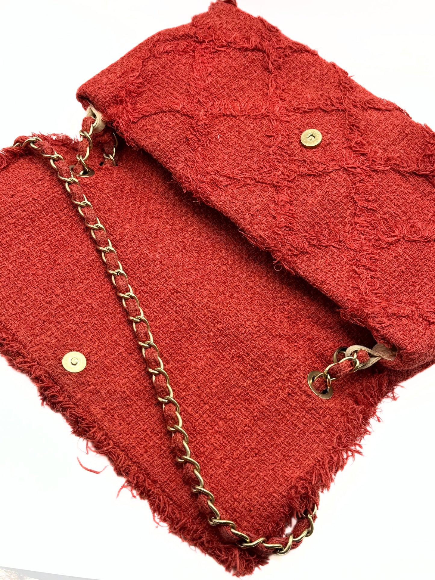 CHANEL | Red Diamond Stitch Tweed Maxi "Nature Flap" Bag