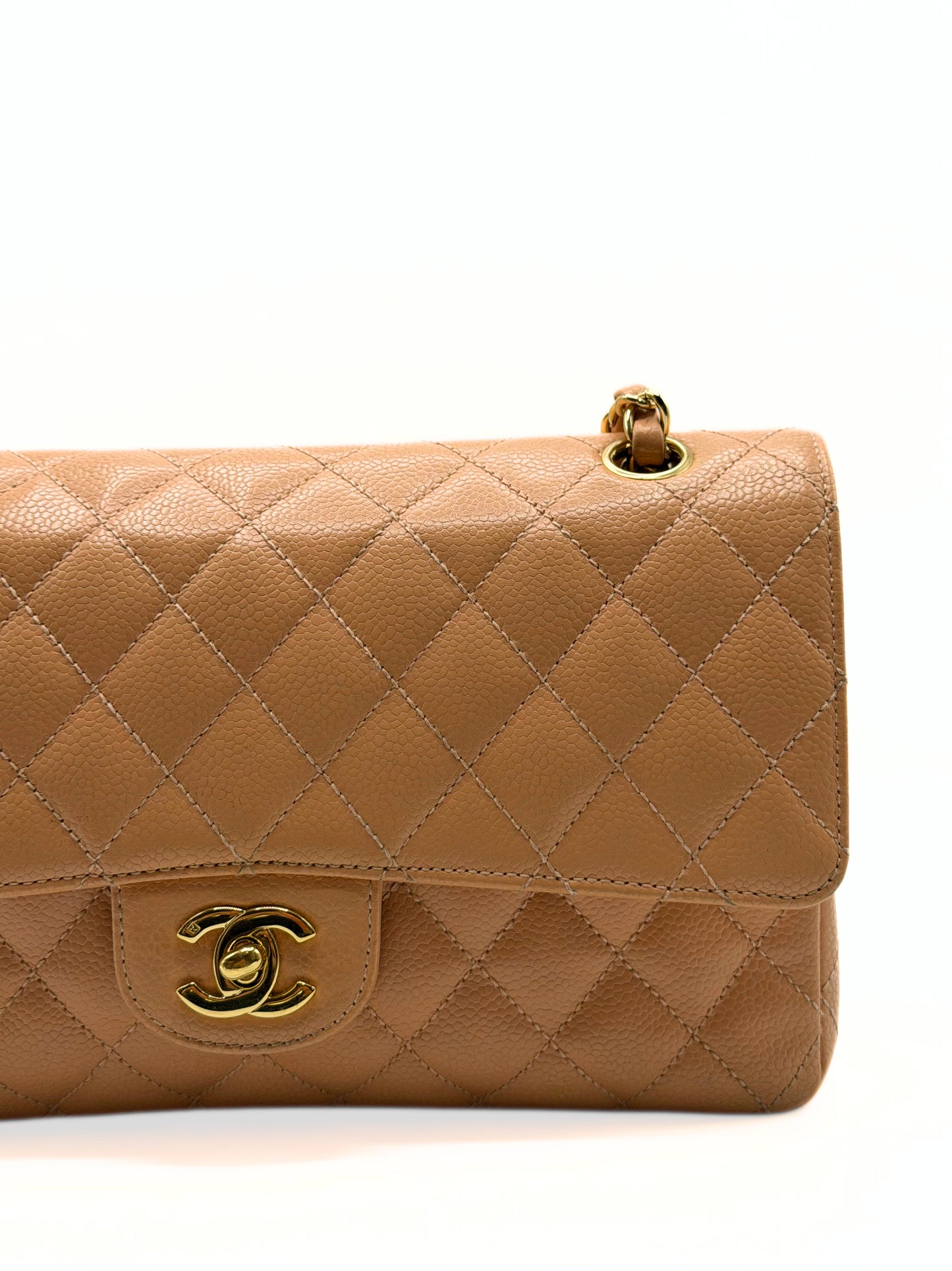 CHANEL | Vintage Classic Medium Double Flap Bag  Peach Caviar Leather