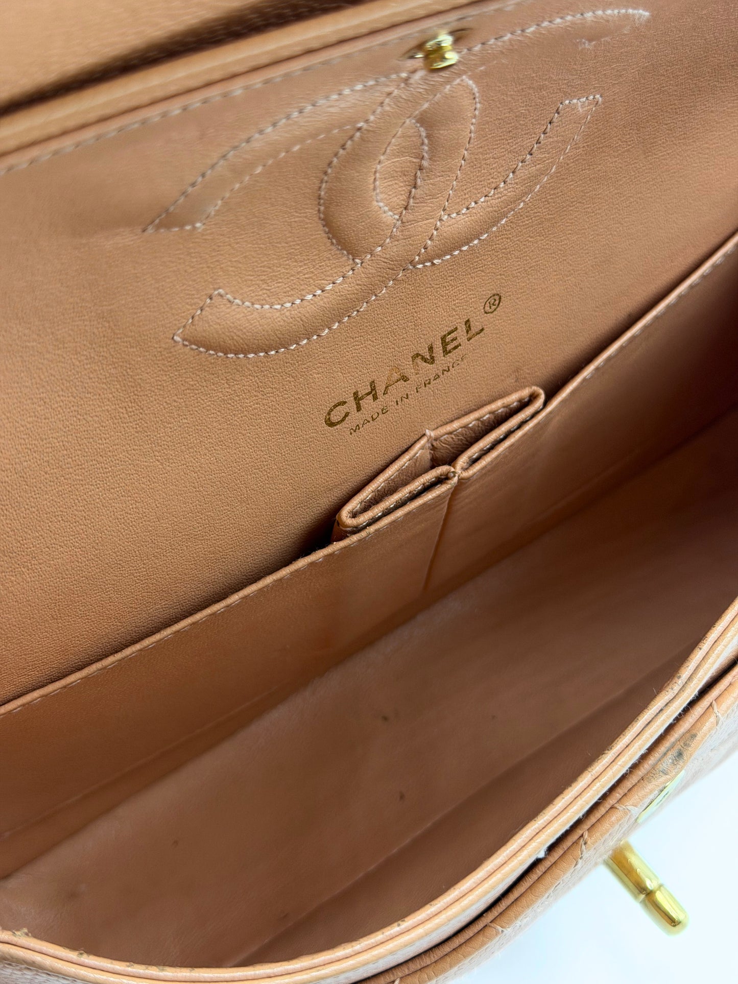 CHANEL | Vintage Classic Medium Double Flap Bag  Peach Caviar Leather