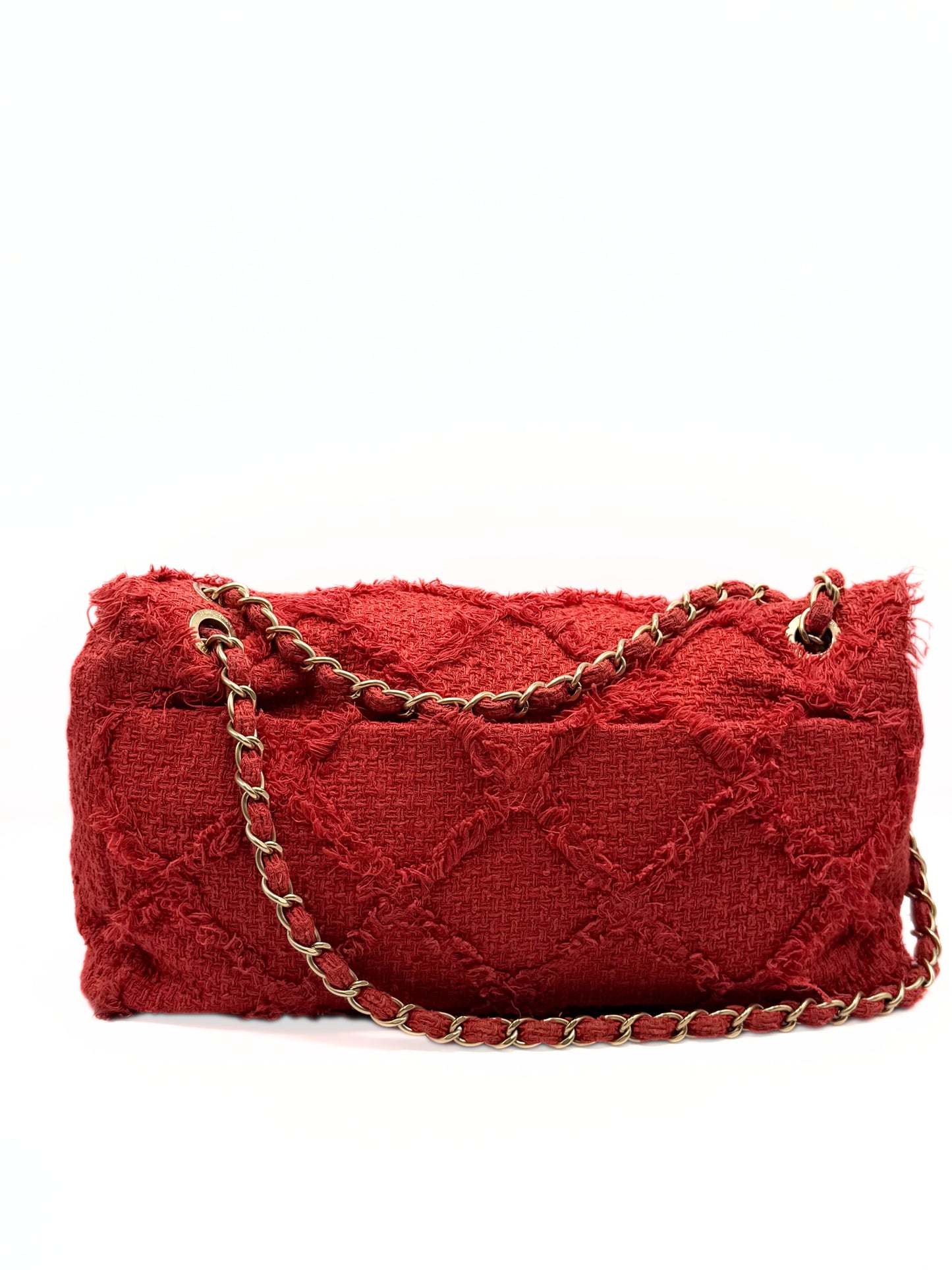 CHANEL | Red Diamond Stitch Tweed Maxi "Nature Flap" Bag