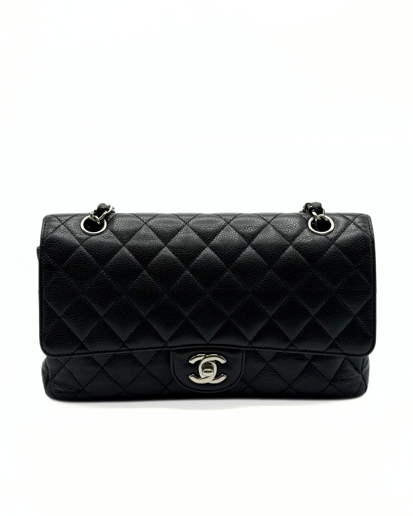 CHANEL | Medium Classic Double Flap Bag Black Caviar & Silver Hardware