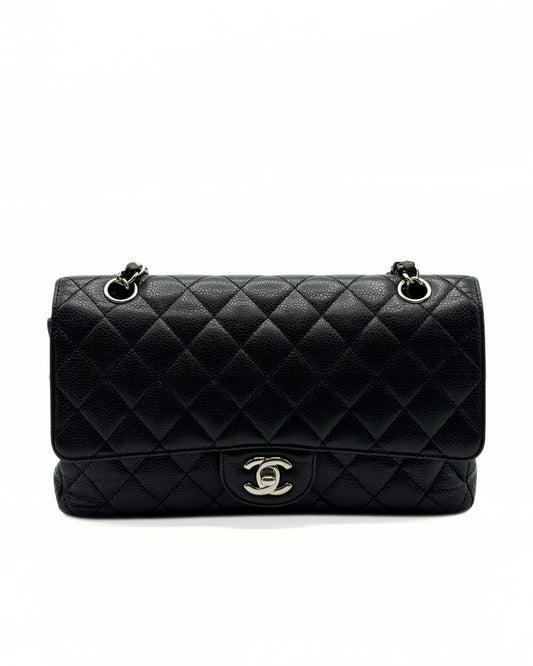 CHANEL | Medium Classic Double Flap Bag Black Caviar & Silver Hardware