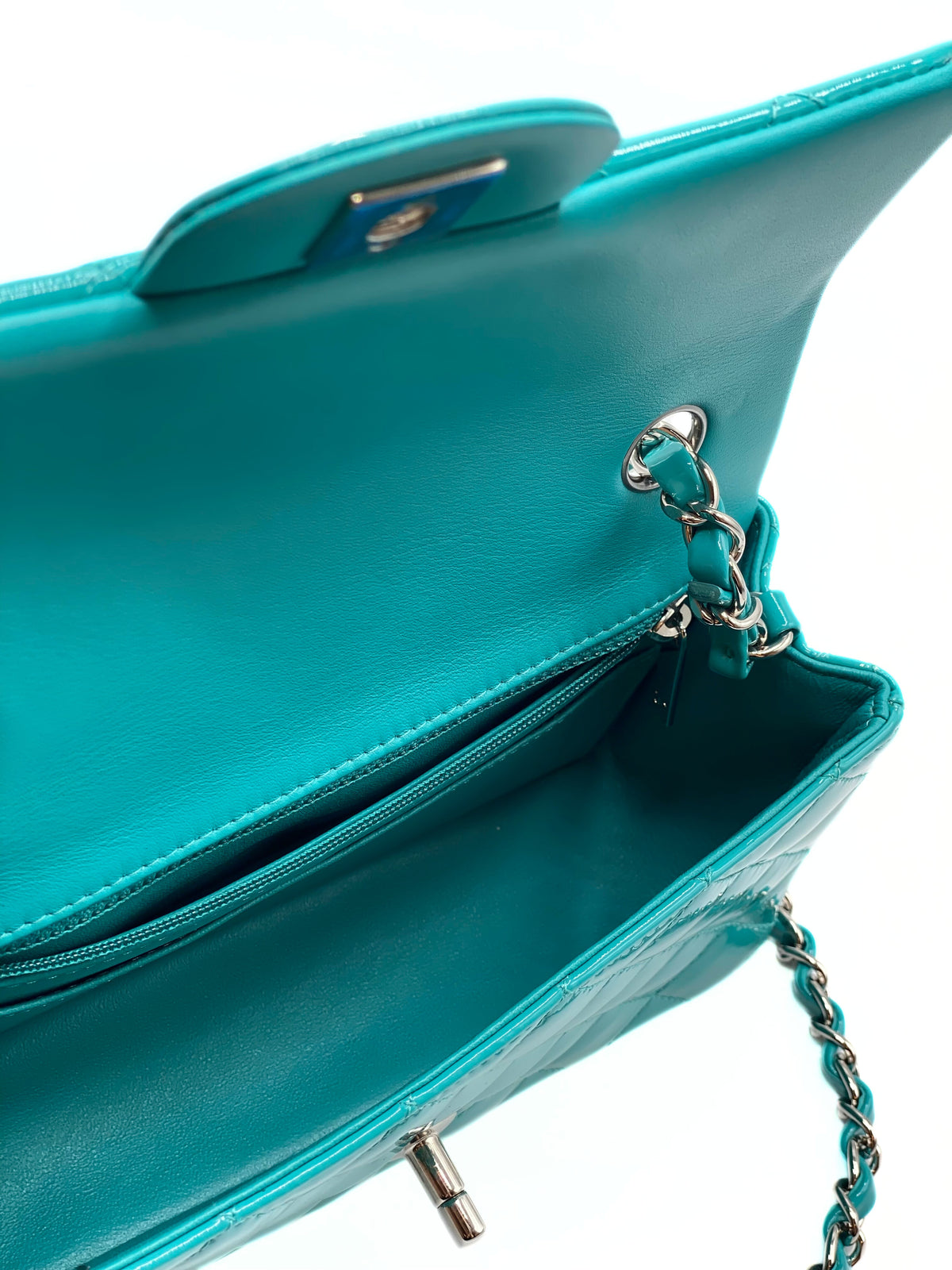 CHANEL | Classic Mini Rec Tiffany Blue Patent Leather