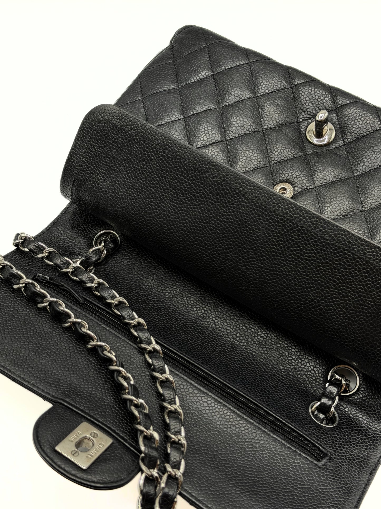 CHANEL | Medium Classic Double Flap Bag Black Caviar & Silver Hardware